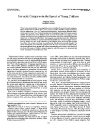 Syntactic Categories in the Speech of \Bung Children