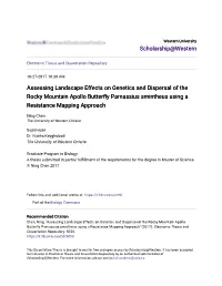 Assessing Landscape Effects on Genetics and Dispersal of the Rocky Mountain Apollo Butterfly Arnassiusp Smintheus Using a Resistance Mapping Approach
