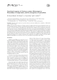 Functional Response of Chelonus Oculator (Hymenoptera: Braconidae) to Temperature, and Its Consequences to Parasitism