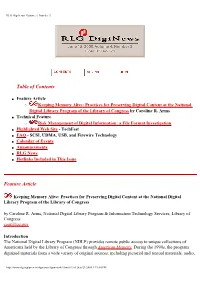 Table of Contents Feature Article