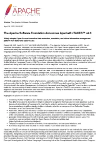 The Apache Software Foundation Announces Apache® Ctakes™ V4.0