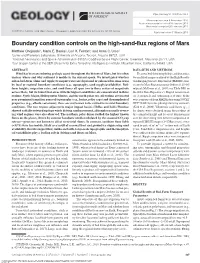 Boundary Condition Controls on the High-Sand-Flux Regions of Mars Matthew Chojnacki1, Maria E