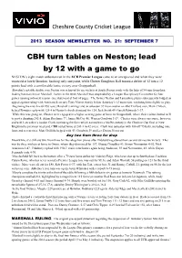 CBH Turn Tables on Neston; Lead by 12 with a Game to Go