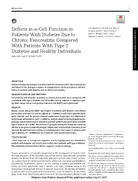 Defects in Α-Cell Function in Patients with Diabetes Due to Chronic