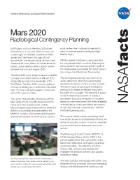 Mars 2020 Radiological Contingency Planning