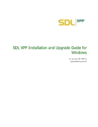 SDL XPP Installation and Upgrade Guide for Windows