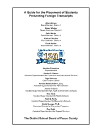A Guide for the Placement of Students Presenting Foreign Transcripts