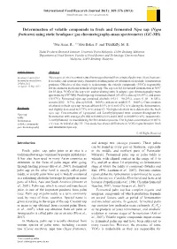 Determination of Volatile Compounds in Fresh and Fermented Nipa Sap (Nypa Fruticans) Using Static Headspace Gas Chromatography-Mass Spectrometry (GC-MS)