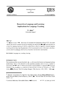 Research on Language and Learning: Implications for Language Teaching