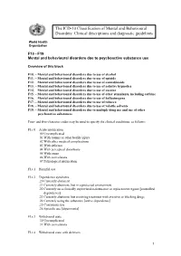 The ICD-10 Classification of Mental and Behavioural Disorders: Clinical Descriptions and Diagnostic Guidelines
