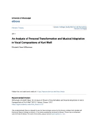 An Analysis of Personal Transformation and Musical Adaptation in Vocal Compositions of Kurt Weill