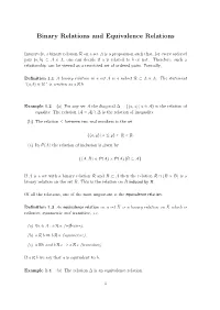 Binary Relations and Equivalence Relations