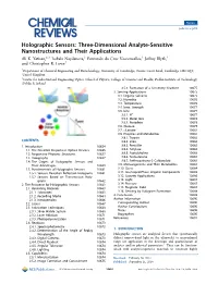 Holographic Sensors: Three-Dimensional Analyte-Sensitive Nanostructures and Their Applications Ali K