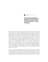 The Univocity of Substance and the Formal Distinction of Attributes: the Role of Duns Scotus in Deleuze's Reading of Spinoza Nathan Widder