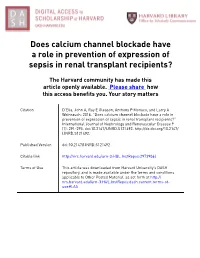 Does Calcium Channel Blockade Have a Role in Prevention of Expression of Sepsis in Renal Transplant Recipients?