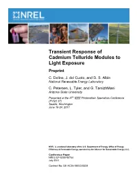 Transient Response of Cadmium Telluride Modules to Light Exposure Preprint C