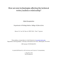 How Are New Technologies Affecting the Technical Writer/Audience Relationship?