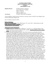Board of Selectmen Regular Meeting Minutes Tuesday September 06, 2016