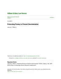 Protecting Privacy to Prevent Discrimination