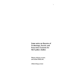 Some Notes on Theories of Technology, Society and Innovation Systems for S&T Policy Studies