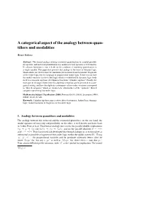 A Categorical Aspect of the Analogy Between Quan- Tifiers and Modalities