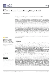 Radiation-Balanced Lasers: History, Status, Potential