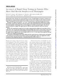Accuracy of Rapid Strep Testing in Patients Who Have Had Recent Streptococcal Pharyngitis