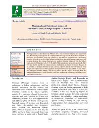 Medicinal and Nutritional Values of Drumstick Tree (Moringa Oleifera - a Review