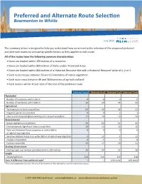 Preferred and Alternate Routes by Comparing Specific Factors As They Applied to Each Route