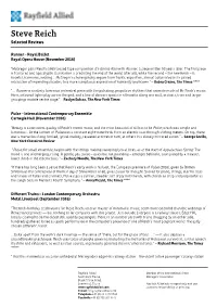 Steve Reich Selected Reviews