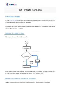 C++ Infinite for Loop