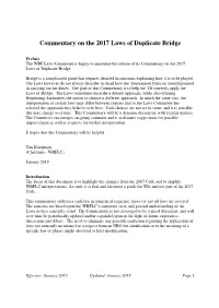 Commentary on the 2017 Laws of Duplicate Bridge