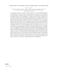 Conservation and Transport: from the Microscopic to the Macroscopic