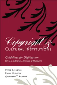 Copyright and Cultural Institutions: Guidelines for Digitization