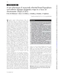 A New Phenotype of Recessively Inherited Foveal Hypoplasia and Anterior Segment Dysgenesis Maps to a Locus on Chromosome 16Q23.2–24.2
