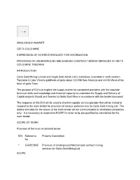 Anglogold Ashanti Geita Gold Mine Expression of Interest/Request for Information Provision of Underground Mechanized Contract Mi