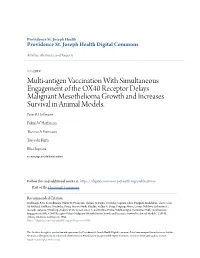 Multi-Antigen Vaccination with Simultaneous Engagement of the OX40 Receptor Delays Malignant Mesothelioma Growth and Increases Survival in Animal Models