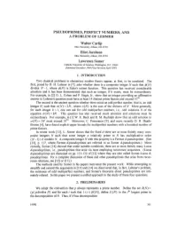 Pseudoprimes, Perfect Numbers, and a Problem Of