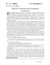 WM White Geochemistry Chapter 9: Stable Isotopes