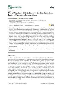 Use of Vegetable Oils to Improve the Sun Protection Factor of Sunscreen Formulations
