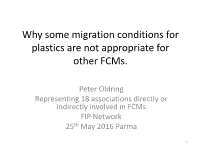 Why Some Migration Conditions for Plastics Are Not Appropriate for Other Fcms