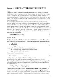 Exercise 10 SOLUBILITY PRODUCT CONSTANTS