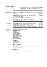 Alexander Karlberg Reciation Classes and Tutorials Lectures High