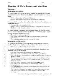 Chapter 14 Work, Power, and Machines