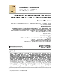 Deterioration and Microbiological Evaluation of Information Bearing Paper in a Nigerian University