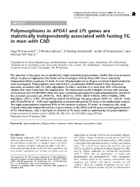 Polymorphisms in APOA1 and LPL Genes Are Statistically Independently Associated with Fasting TG in Men with CAD