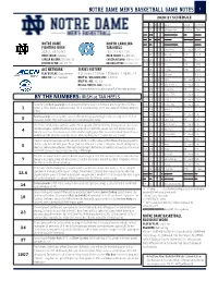 Notre Dame Men's Basketball Game Notes 1 2020-21 Schedule