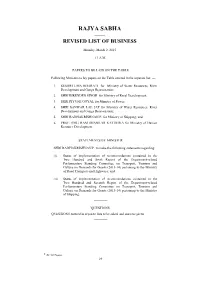Rajya Sabha —— Revised List of Business