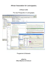 AFRILEX 2006, the User Perspective in Lexicography, Programme
