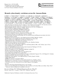 Branch Xylem Density Variations Across the Amazon Basin